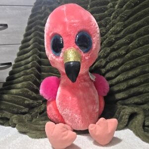 Ty Pink Flamingo Plush with Gold Beak